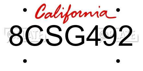 8CSG492 California License Plate