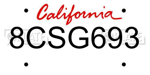 8CSG693 California License Plate