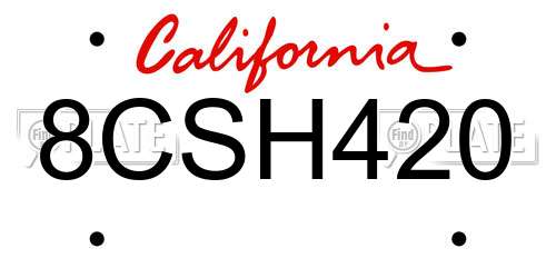 8CSH420 California License Plate