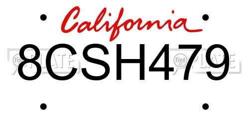 8CSH479 California License Plate