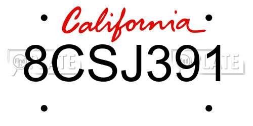 8CSJ391 California License Plate
