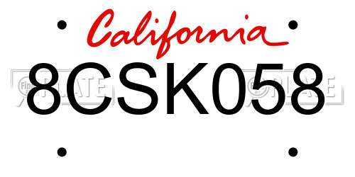 8CSK058 California License Plate