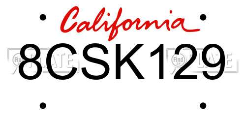 8CSK129 California License Plate