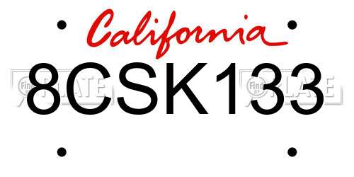 8CSK133 California License Plate