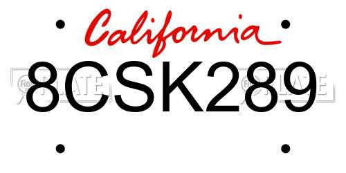8CSK289 California License Plate