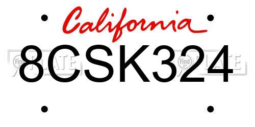 8CSK324 California License Plate