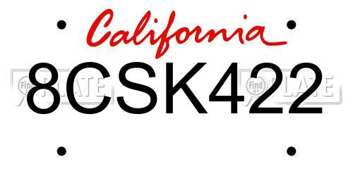 8CSK422 California License Plate