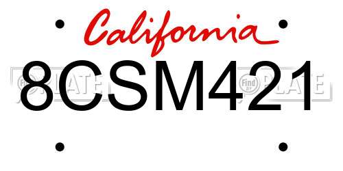 8CSM421 California License Plate