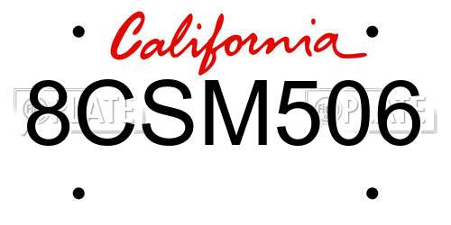 8CSM506 California License Plate