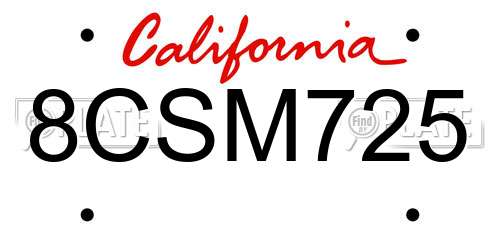 8CSM725 California License Plate