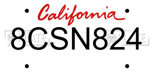 8CSN824 California License Plate