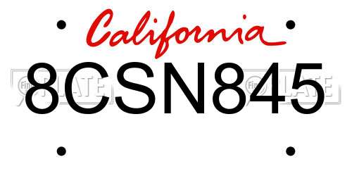 8CSN845 California License Plate