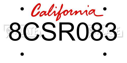 8CSR083 California License Plate