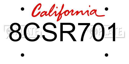 8CSR701 California License Plate
