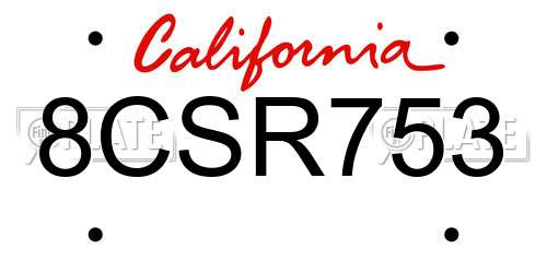 8CSR753 California License Plate