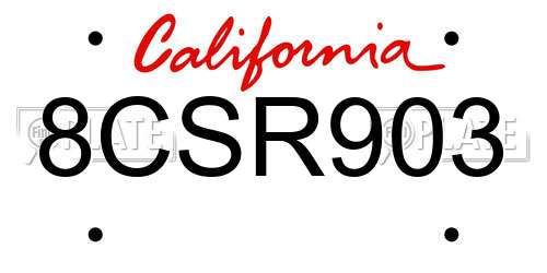 8CSR903 California License Plate