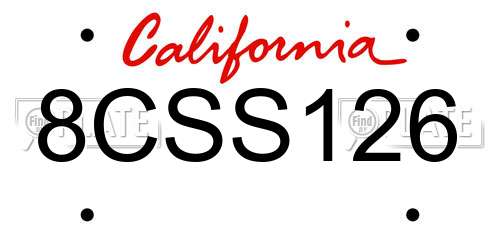 8CSS126 California License Plate