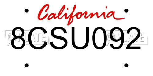 8CSU092 California License Plate