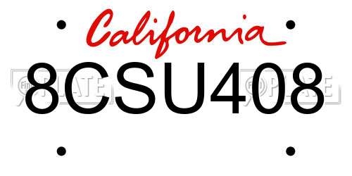 8CSU408 California License Plate