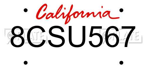 8CSU567 California License Plate