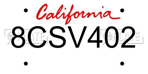 8CSV402 California License Plate