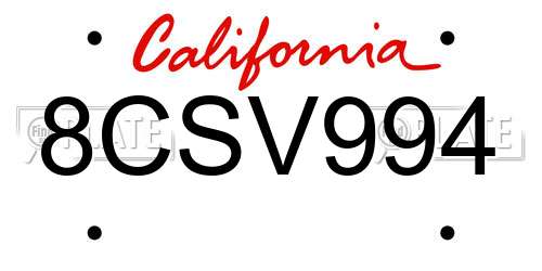 8CSV994 California License Plate