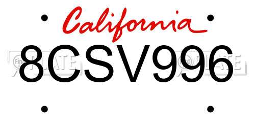 8CSV996 California License Plate