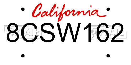 8CSW162 California License Plate