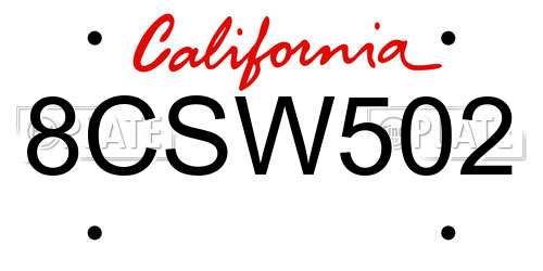 8CSW502 California License Plate