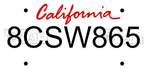 8CSW865 California License Plate