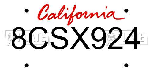 8CSX924 California License Plate