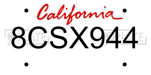 8CSX944 California License Plate