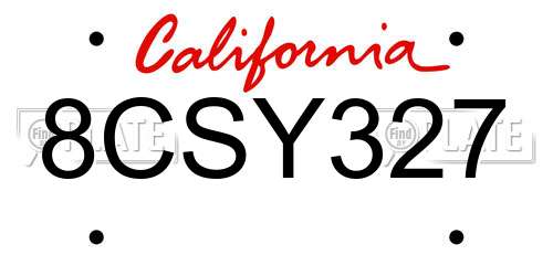 8CSY327 California License Plate