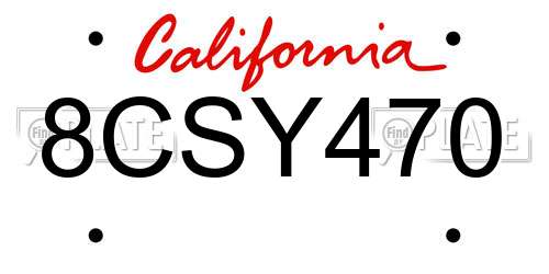 8CSY470 California License Plate