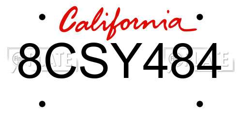 8CSY484 California License Plate