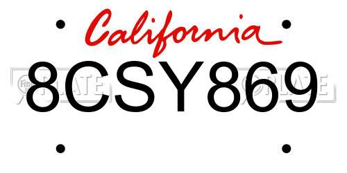 8CSY869 California License Plate