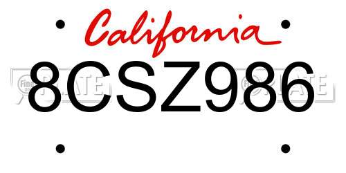 8CSZ986 California License Plate
