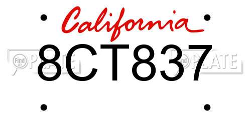 8CT837 California License Plate