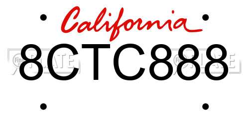 8CTC888 California License Plate