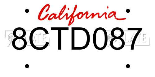 8CTD087 California License Plate