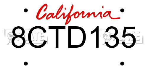 8CTD135 California License Plate