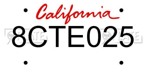8CTE025 California License Plate