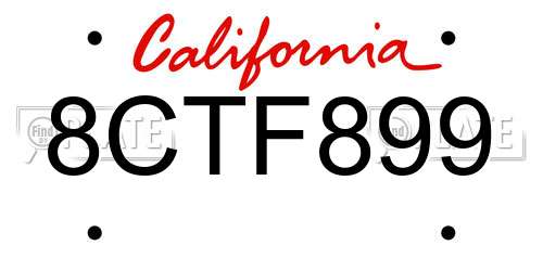 8CTF899 California License Plate