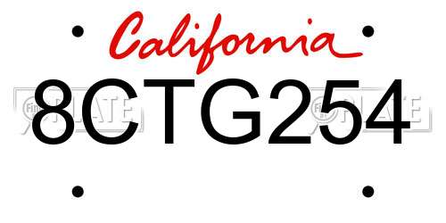 8CTG254 California License Plate