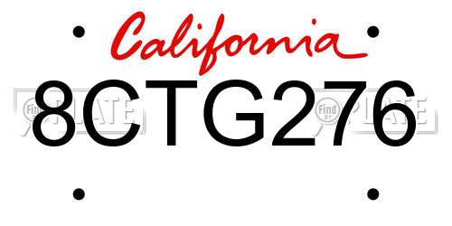 8CTG276 California License Plate