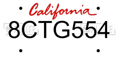 8CTG554 California License Plate