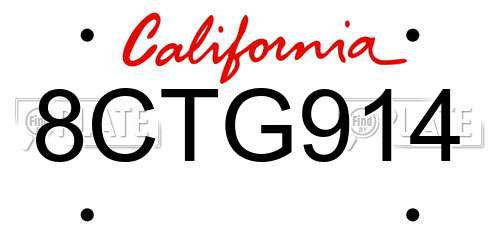 8CTG914 California License Plate