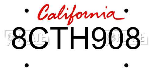 8CTH908 California License Plate