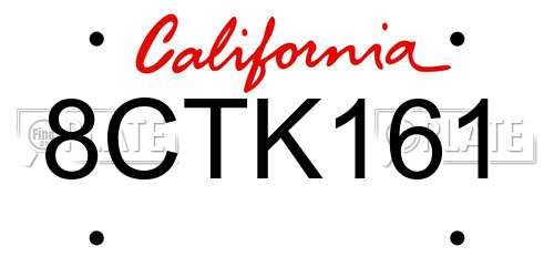 8CTK161 California License Plate