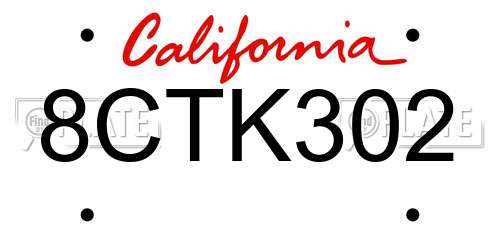 8CTK302 California License Plate